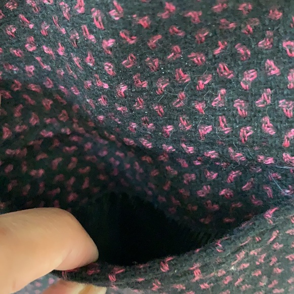 Dark navy blue with pink print sleeveless jacket. Wool. Fits S-M. Never worn. - Picture 7 of 12